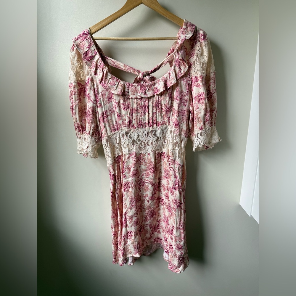 FREE PEOPLE‎ Lucie Mini Dress Floral Coquette Ruffle Lace Feminine Cottage 10